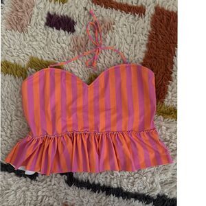 Kortni Jeane "Dunkin" Print Top halter tie size XL pink orange /pb1